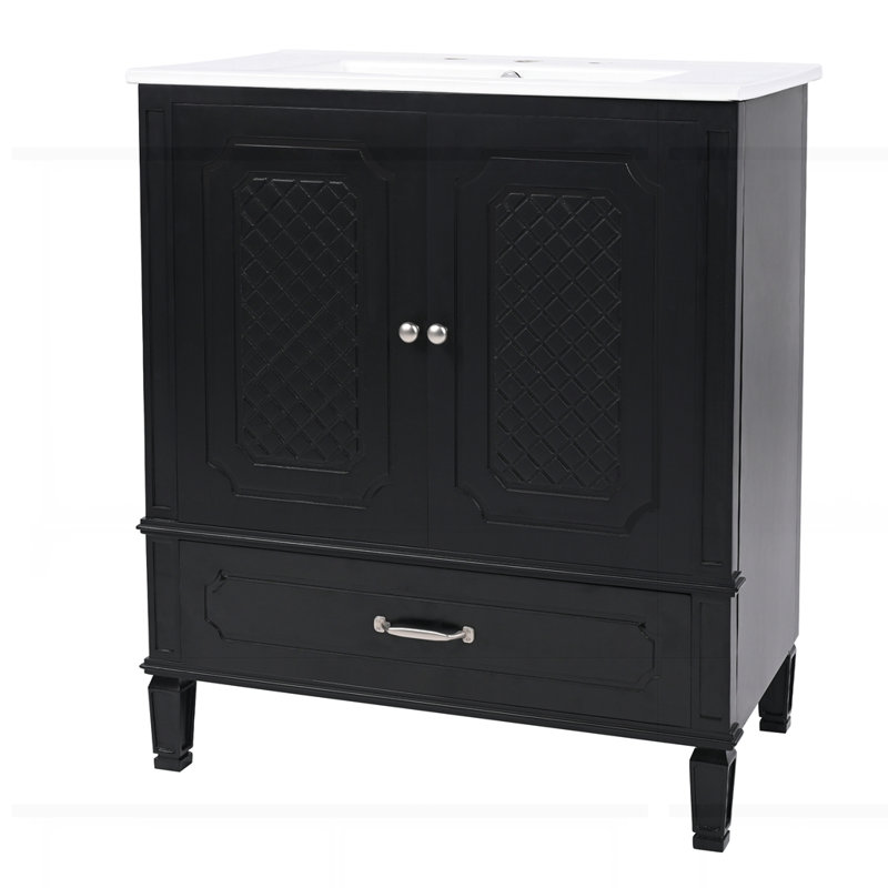 Meuble-lavabo 30 po avec lavabo style rétro, Noir