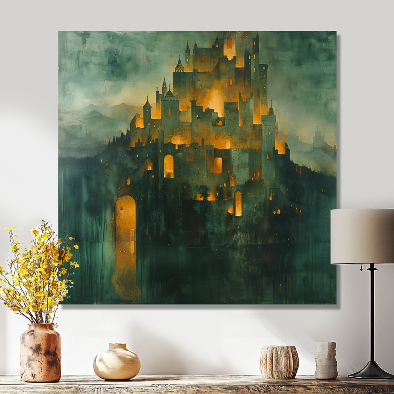 Art mural vert vert et jaune de la Forteresse majestueuse I, Métal métal, H 30 po x l 30 po x P 1 po
