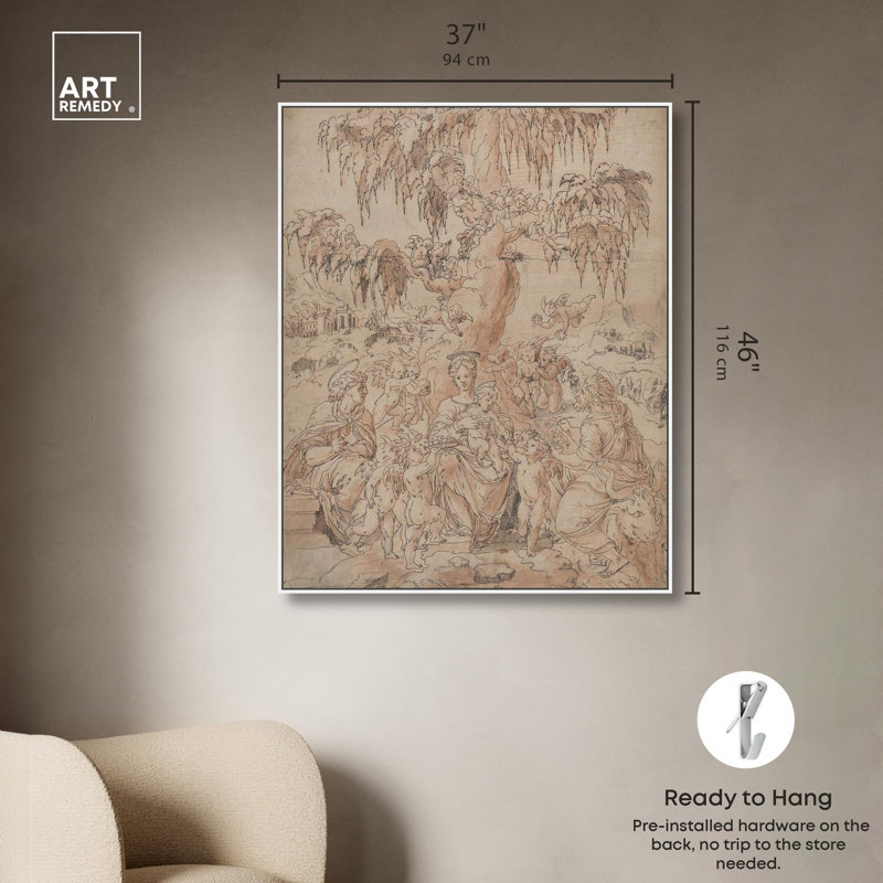 Madonna and Child with Saints Canvas Classic Sketches par Art Remedy, H 46 po x l 37 po, Cadre flottant blanc