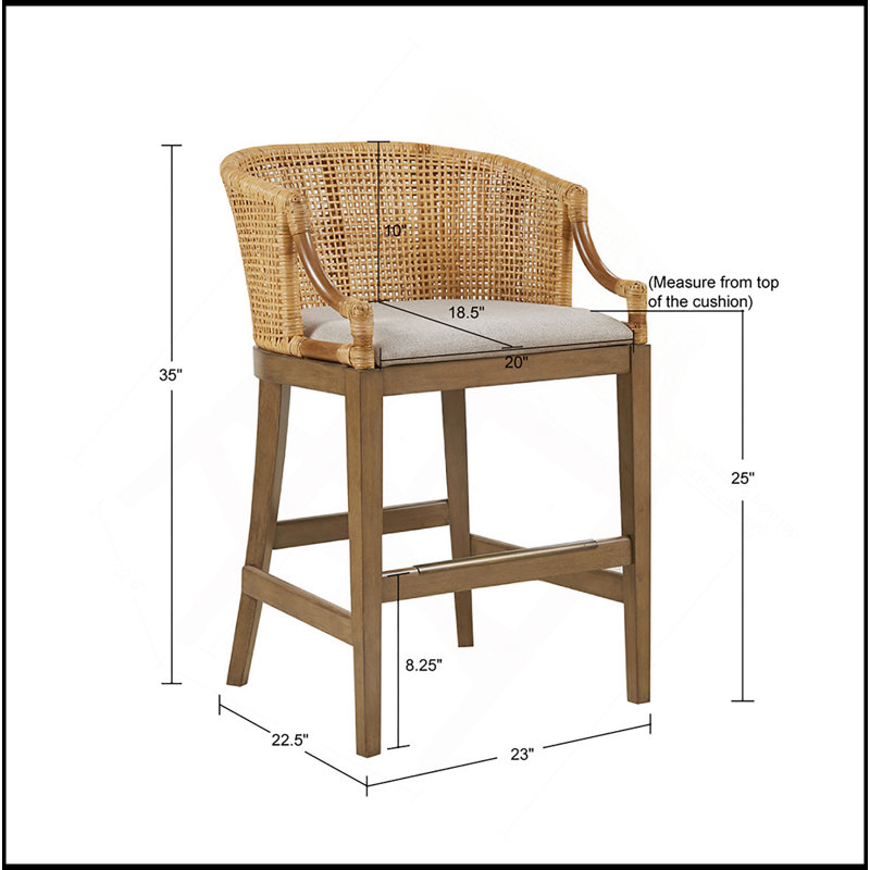 Tabouret de comptoir fabriqué à la main en rotin H 25 po, Brun