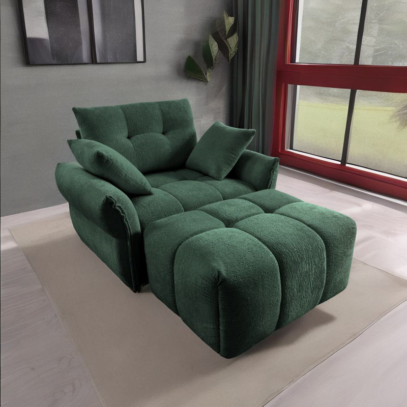 Canapé simple avec repose-pieds, Vert et orange