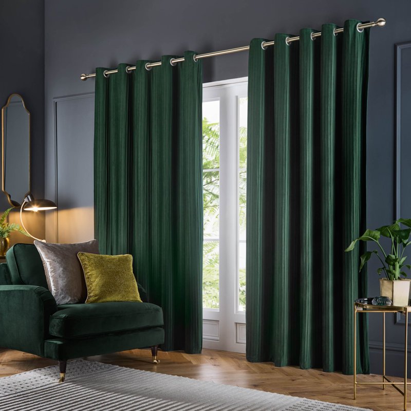 Corinthian Polyester Room Darkening Grommet / Eyelet Curtain Panel Pair, 90cm Width x 137cm Drop, Green