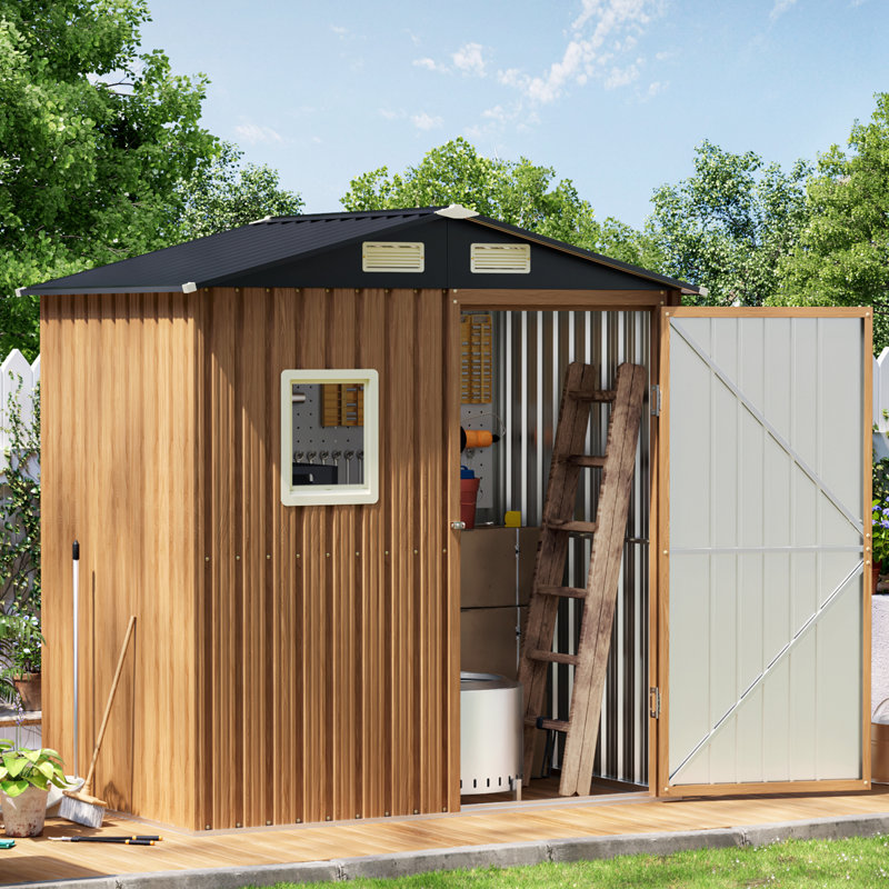 6X4Ft Garden Storage Shed With Lockable Door,Steel Tool Shed With 1 Clear Window