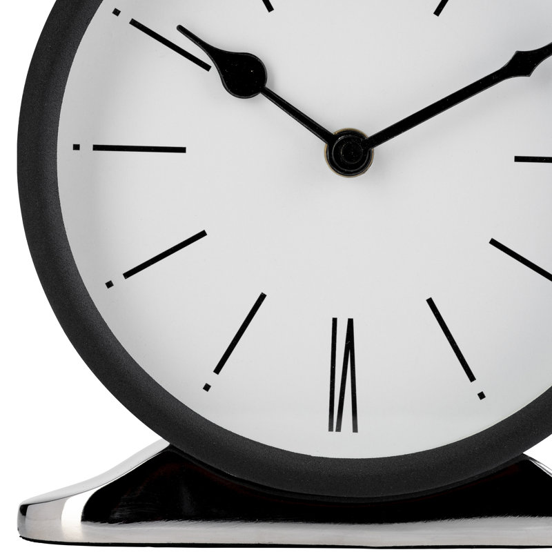 Modern Clock Metal Glass Wood Steel Roman Numerals 7" Black and White Tabletop Decor for Home Office Bedroom Living Room