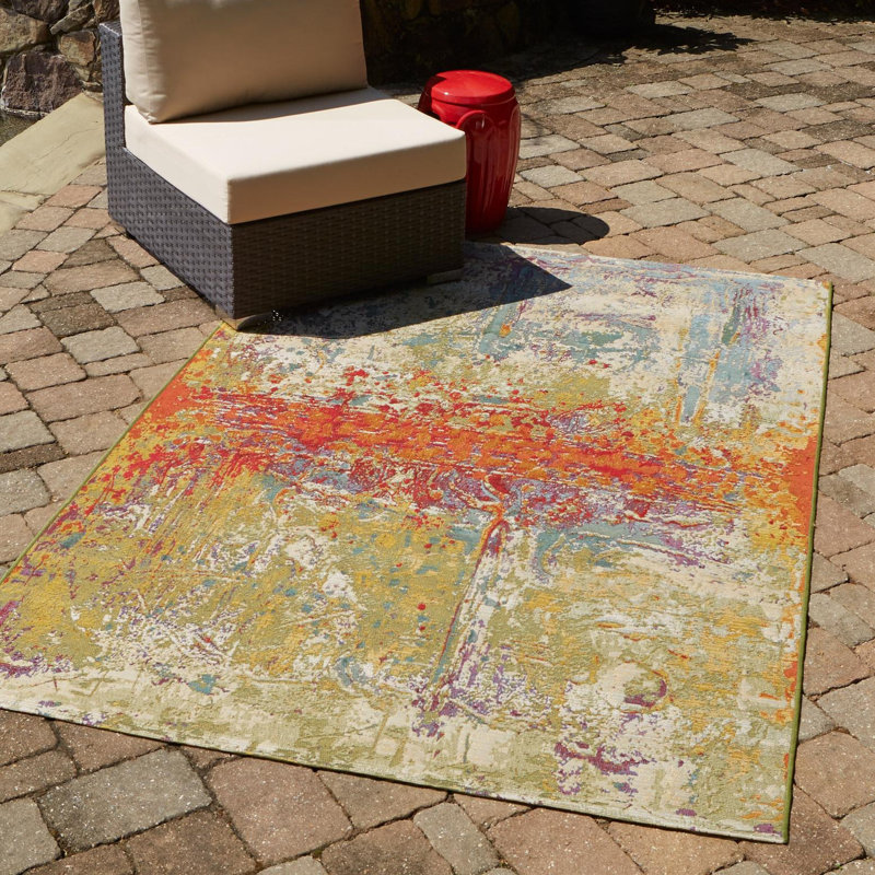 Tapis d'intérieur / extérieur multicolore à motif abstrait Trona, Rectangle 10 pi x 13 pi