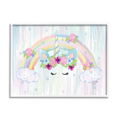 Unicorn Eyes Under Floral Rainbow Starry Clouds - impression