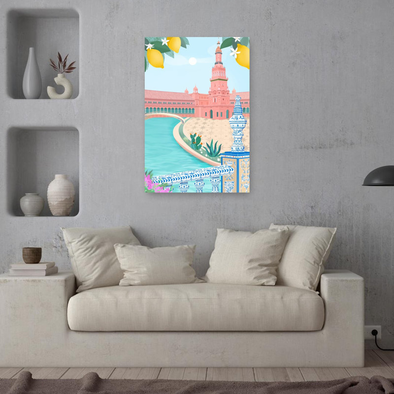 Séville, Espagne - Affiche d'architecture contemporaine estivale, H 36 po x l 24 po