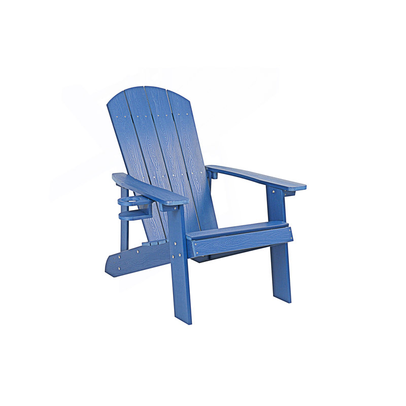 Adirondack Chair, Outdoor Lounge Chair With Built-In Side Cup Holder, Navy Blue