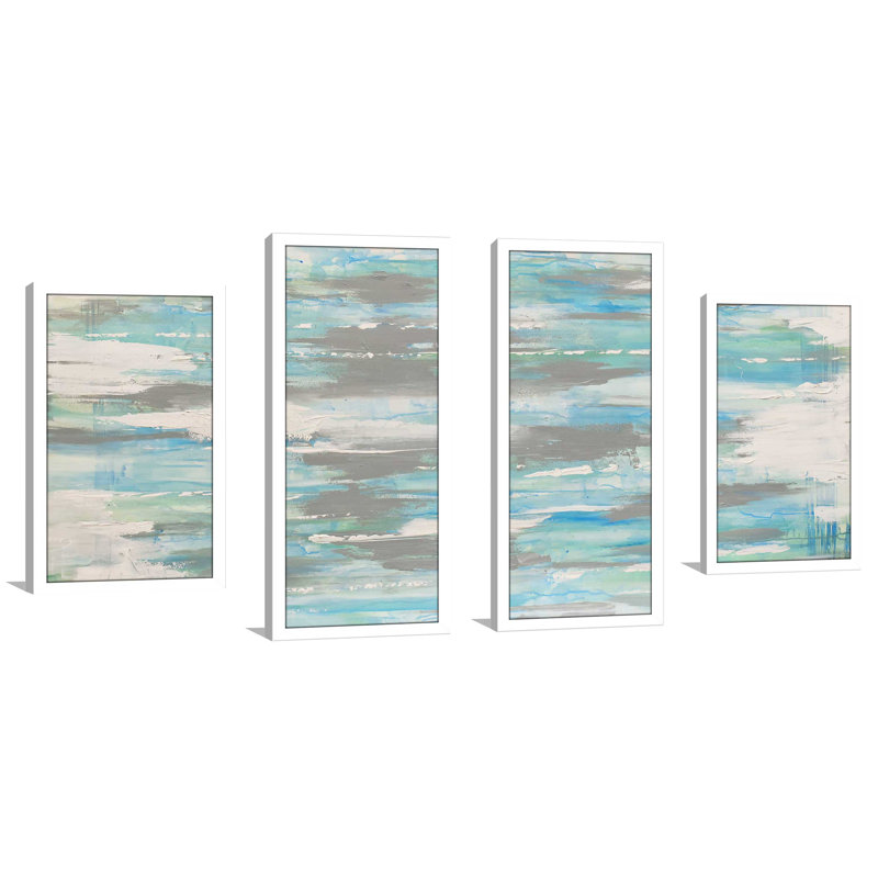 Blue gaze-imprimé de 4 pièces, Cadre blanc, H 39,5 po x l 78 po x P 1 po