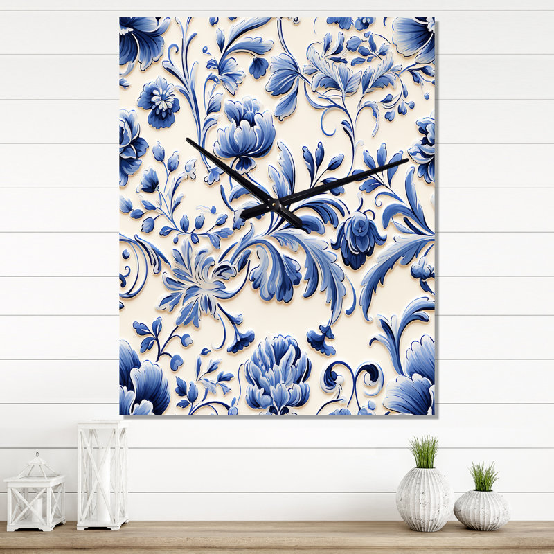 Horloge murale florale bleue, Très grand