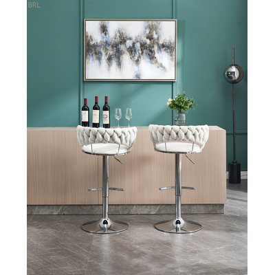Ensemble de 2 tabourets de bar à hauteur réglable avec revêtement en velours, base chromée et repose-pieds pour une assise confortable