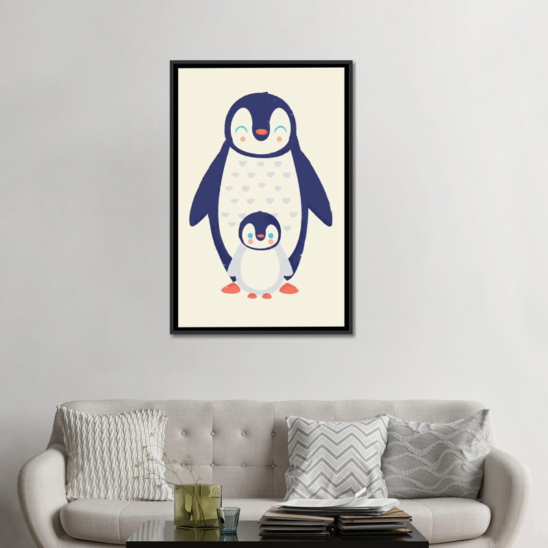 « maman penguin' », impression sur toile tendue, H 26 po x l 18 po x P 1,5 po, Toile avec cadre noir