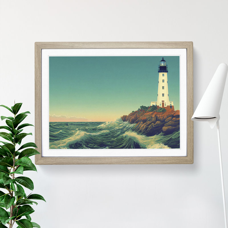 Lighthouse Seascape Vol.1 - Single Picture Frame Print, 25cm H x 34cm W, Beige