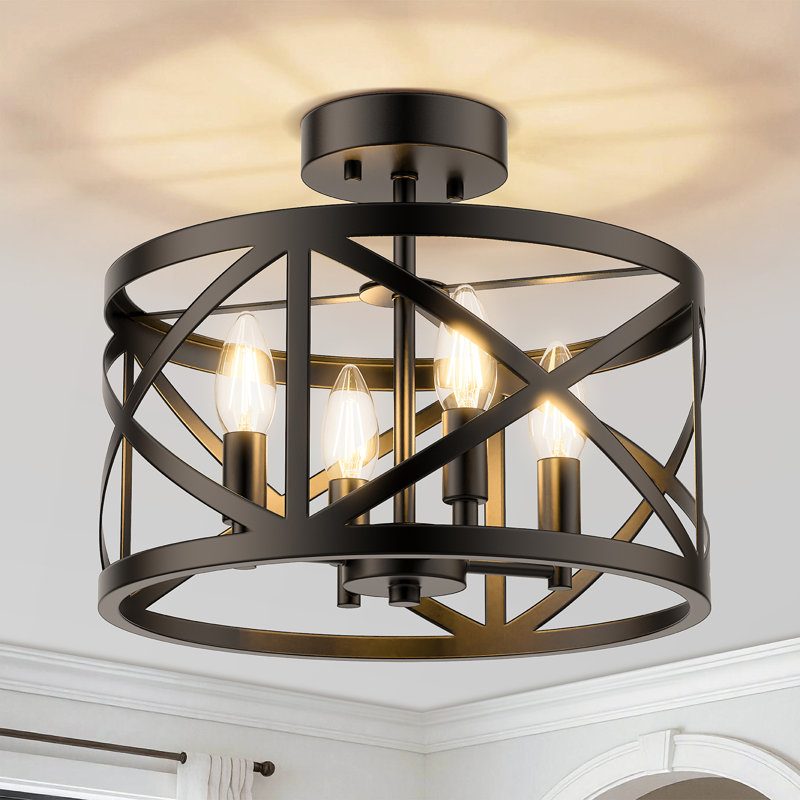 4-Light Semi Flush Mount Ceiling Light Fixture, Black