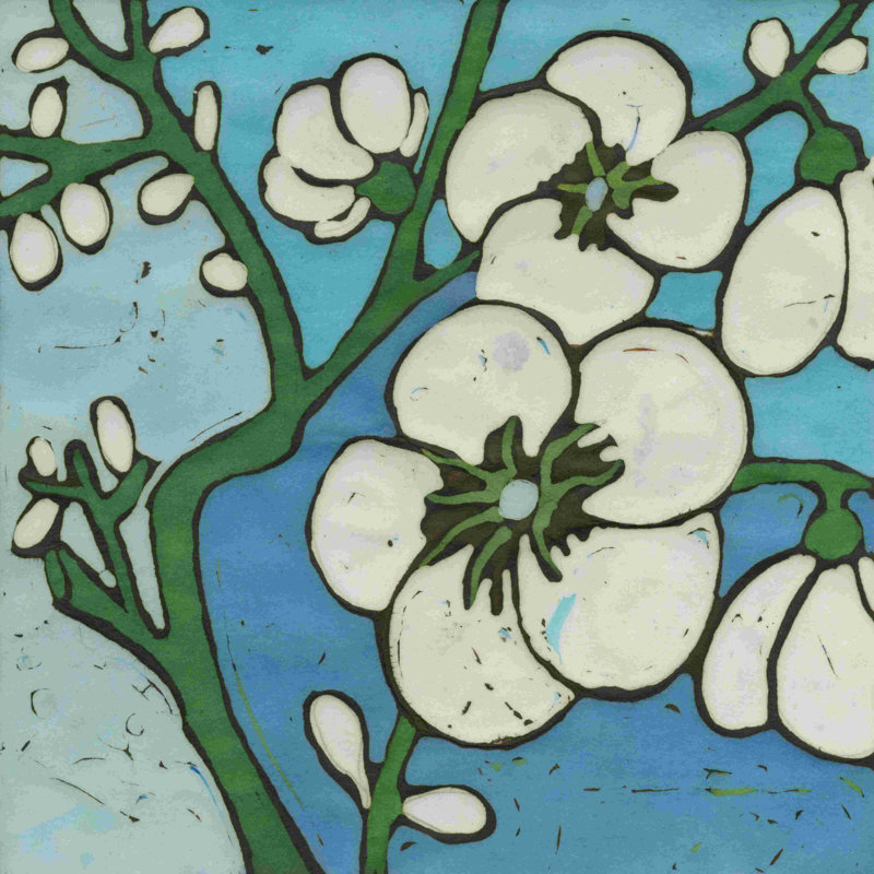 Batik botanique turquoise V, H 12 po x l 12 po