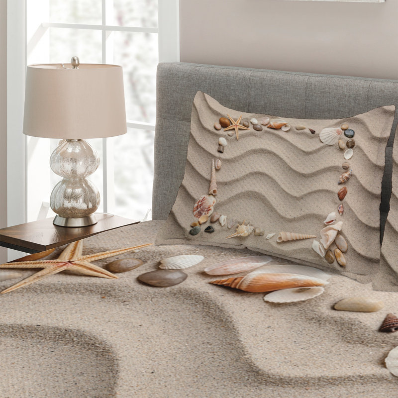 Seashells Coastal Polyester Coverlet, King Bedspread + 2 Shams