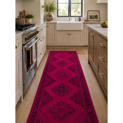 4.8x12.3 Ft Pink Colour Over-dyed Handmade Modern Turkish Runner