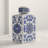8” Rectangular Porcelain Jar with Blue and White Floral Design, Traditional Home Accent for Tabletop, Desk, Mantel, Storage, or Centerpiece Display