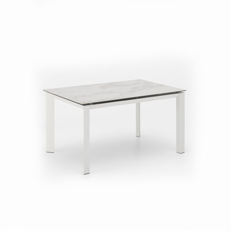Bricelyn Extendable Glass Top Metal Base Dining Table, White Marble