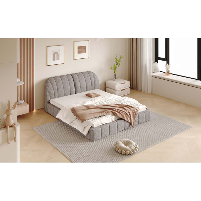 Grand lit plateforme tapissier avec tissu épais en polyester