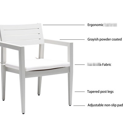 4 chaises d'extérieur rembourrées en aluminium, chaises grises avec coussins respirants