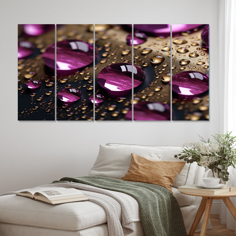 Mauve rose avec gouttes de pluie - ensemble de décorations murales en métal Raindrops