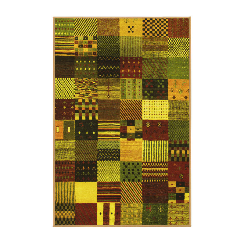 Tapis contemporain contemporain jaune 320, Tapis de couloir 2 pi x 5 pi