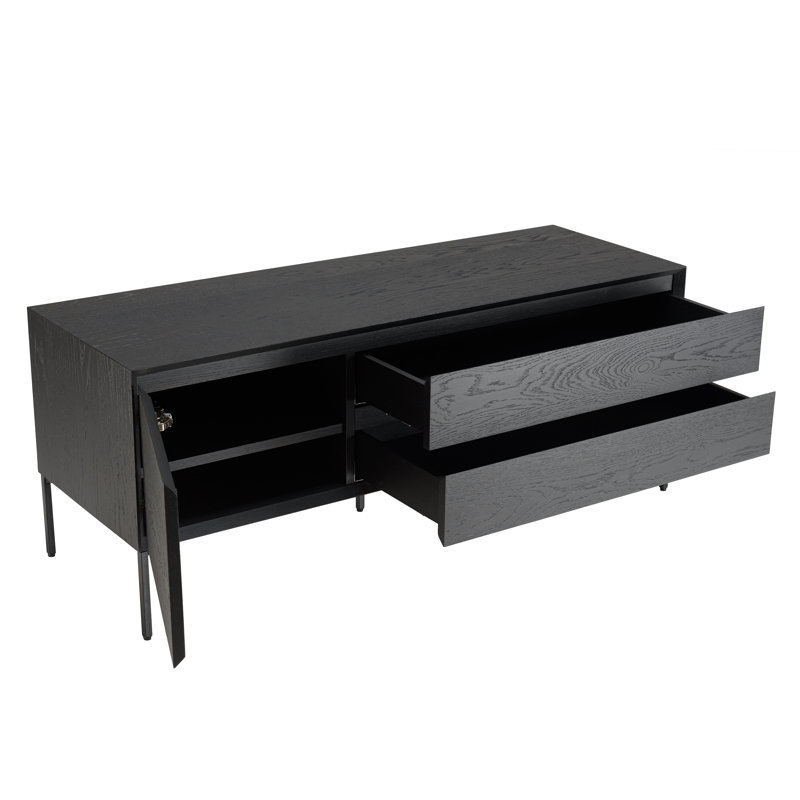 MAXENDRE Unfinished TV Stand for TVs up to 55" with Fireplace Included, Black