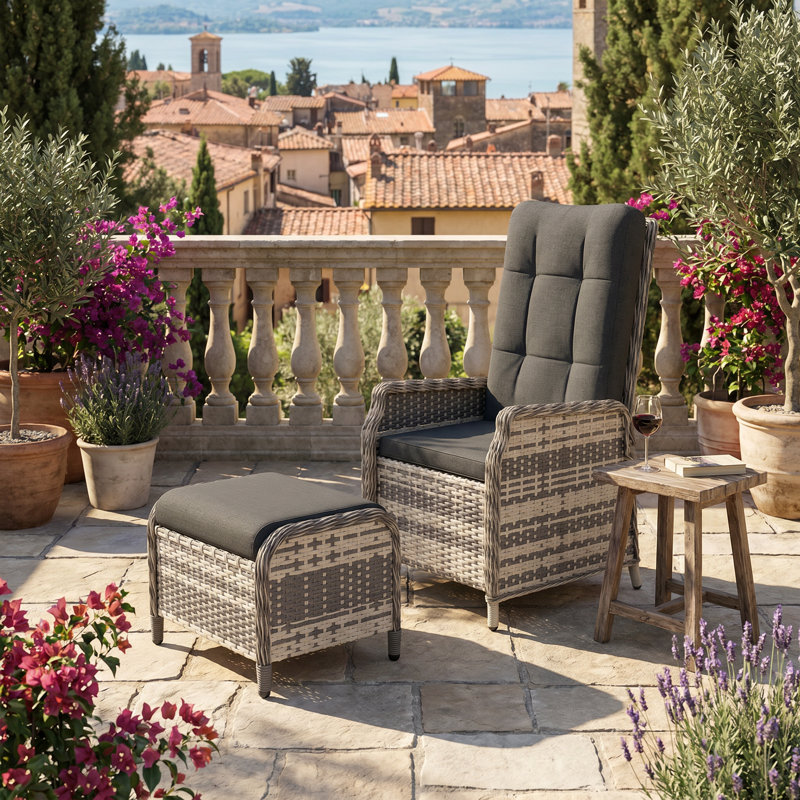 Outdoor Lounge Chair with Ottoman, Black