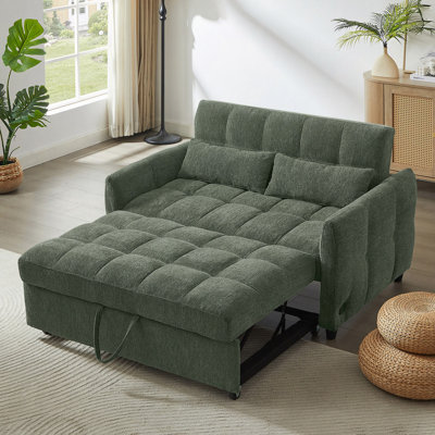 52.8" Loveseat Sofa Pull-Out Sofa Bed Tufted Sleeper Sofa With An Adjustable Backrest, Three USB Ports And Two Lumbar Pillows For Living Room