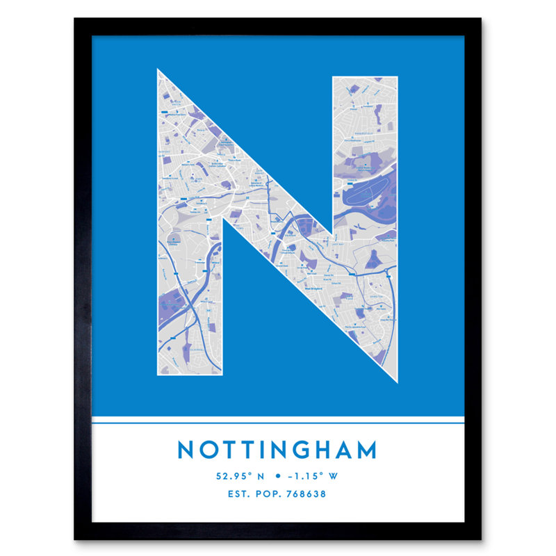 Nottingham England United Kingdom City Map Blue - Single Picture Frame Typography