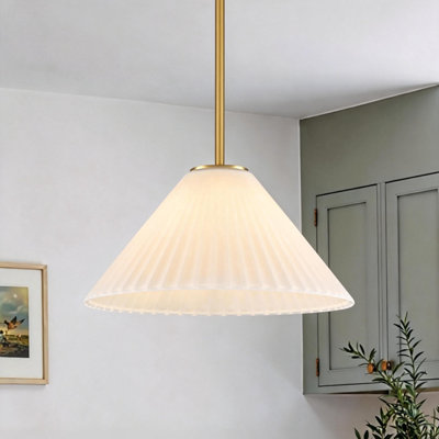1-Light 15.8'' Single Cone Pendant Light with Ribbed Glass Shade