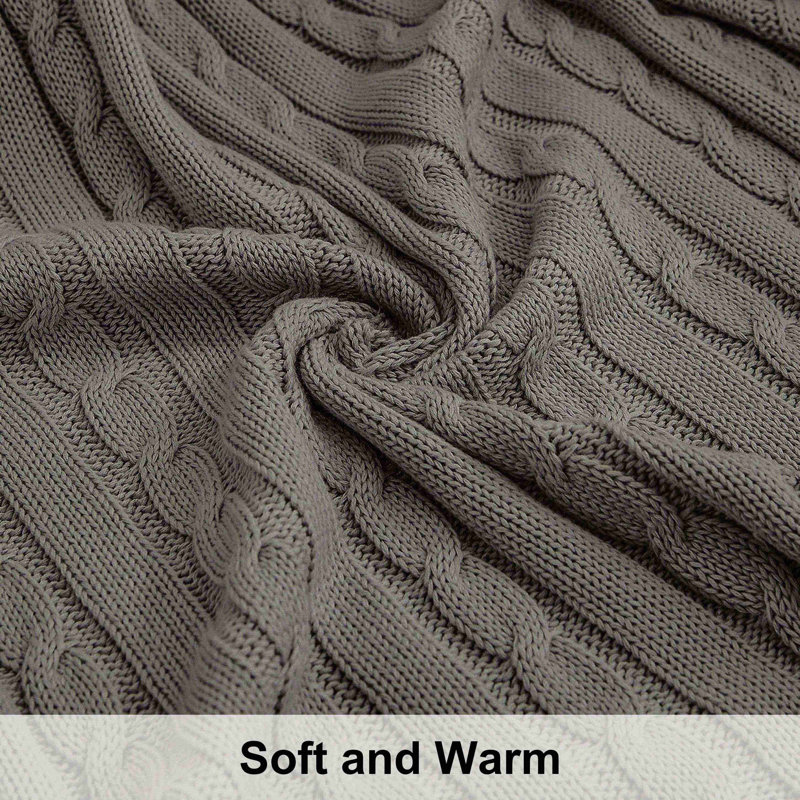 Couverture en coton tricoté , Gris, L 80 po x l 60 po