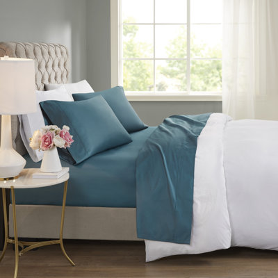 600 Thread Count Teal Cotton Blend Cooling Treatment 4-Piece Queen Sheet Set