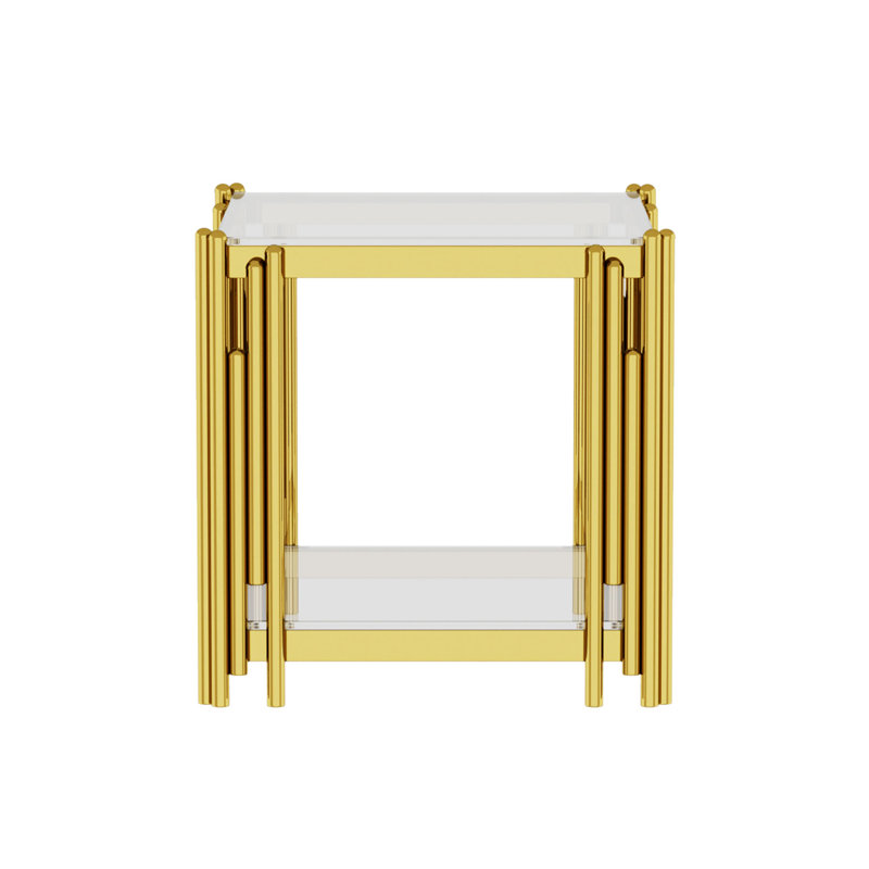 Woker Furniture 20" Wide Square End Table With Glass Top Stainless Steel Tempered Glass End Table For Living Room&Bed Room