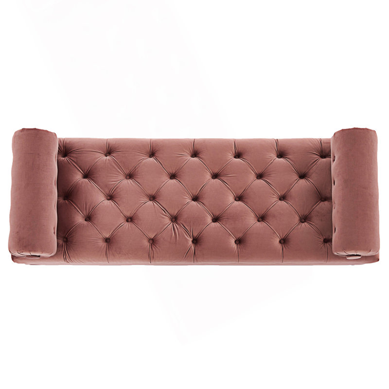 Banc de chambre de style moderne, banc rembourré avec 2 coussins amovibles, Rose
