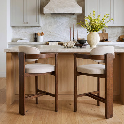 Tabourets de comptoir revêtus de bois d'hévéa de style Mid-Century avec accoudoirs courbés de 26,20 po Kester