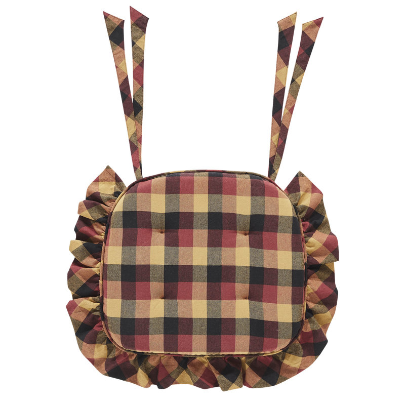Heritage Farms Deep Burgundy and Tan Checkered Cotton Chair Pad