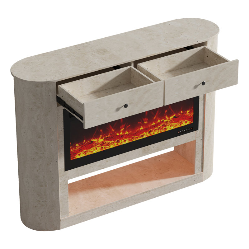 Aethera 63" Travertine Electric Fireplace Sideboard