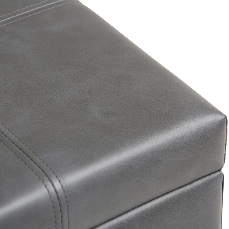 Stone Gray Faux Leather Tufted Storage Ottoman Bench