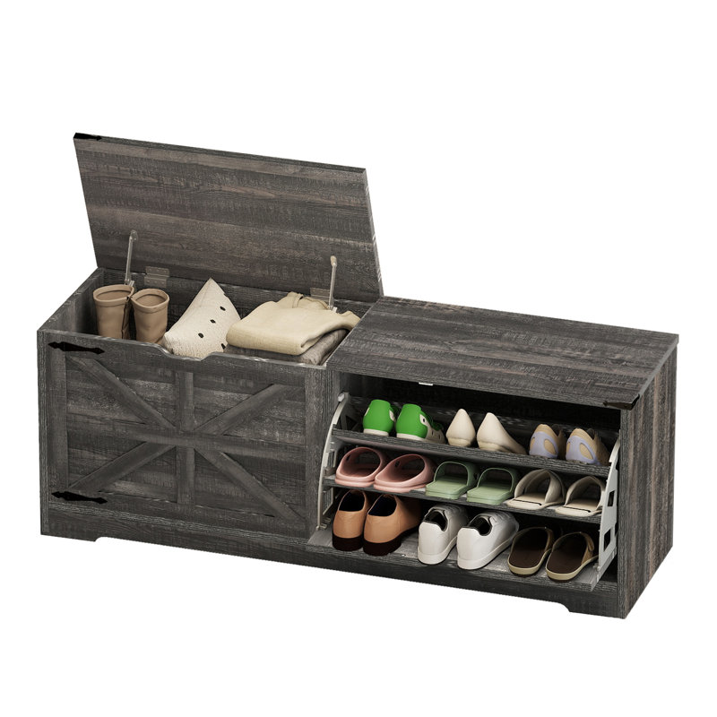 Banc de rangement pour chaussures de campagne 55 "avec tiroir et rangement rabattables, Chêne noir
