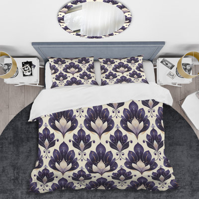 Ensemble de housse de couette moderne mauve beige damassé Elegance IV