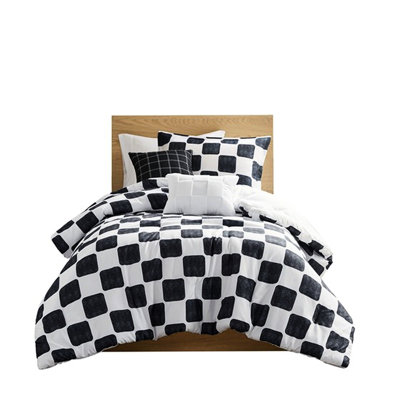 Modern Checkered Comforter  Includes 2 Shams Pillows    Washable Fabric Compressed Bedding Shams And Pillows Included Microfiber Pattern