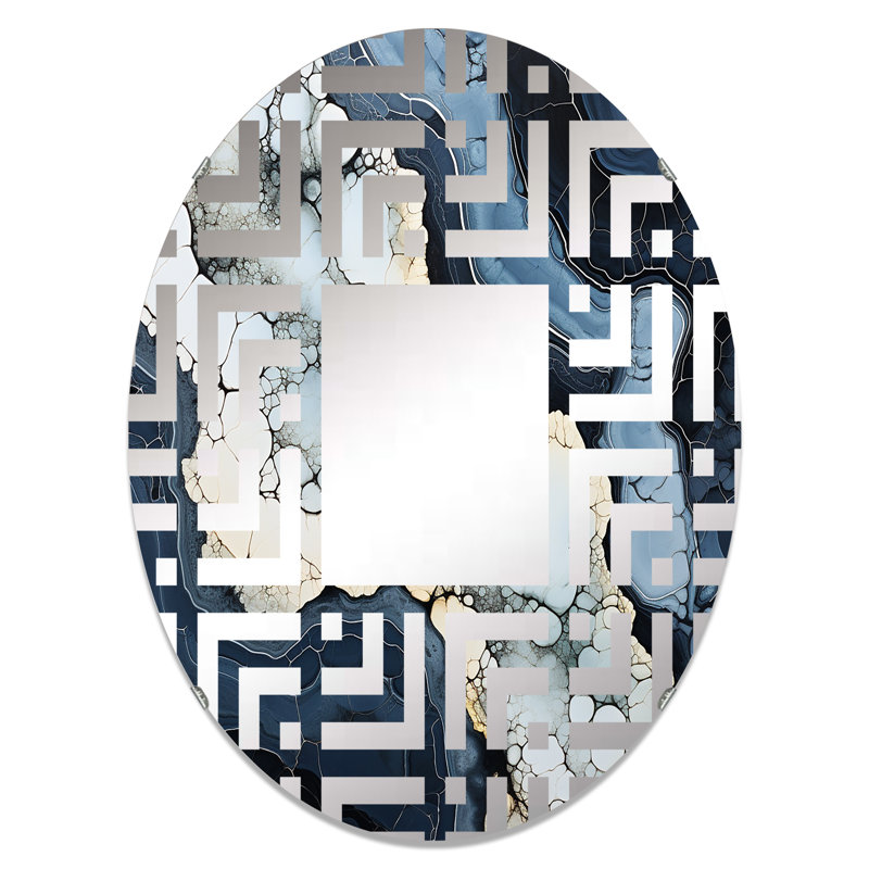 Blue Stone Geode Minimalisme - Miroir décoratif labyrinthe | Ovale, 35,4 po x 23,6 po