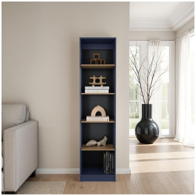 Bookcase 71.1" H, 5 Shelves, Alby Blue / Natural Oak - Home Office