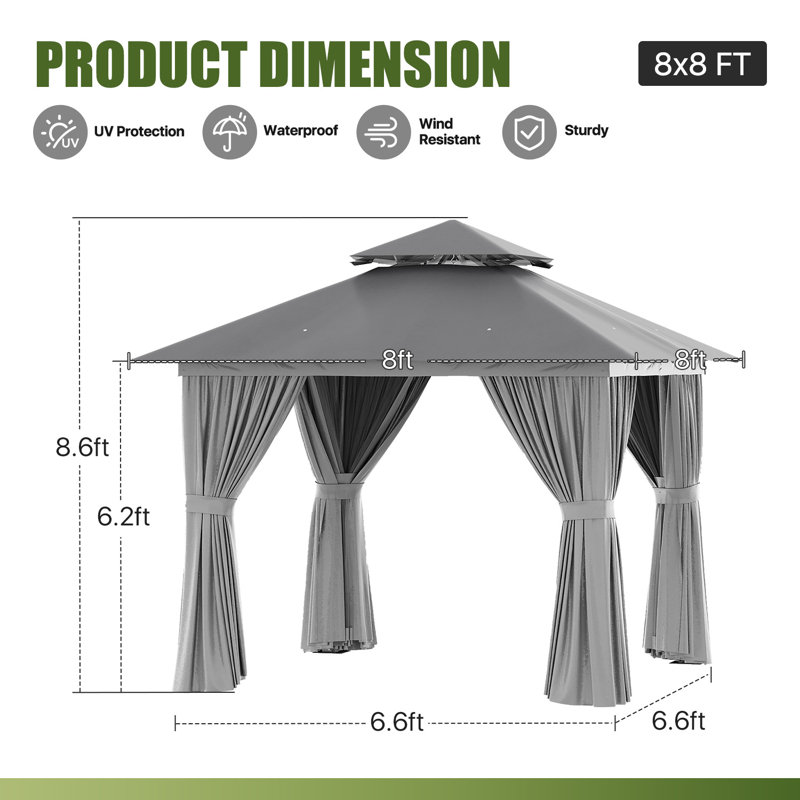 Jolydale  Outdoor Soft Top Gazebo with Double Roof, Canopy Gazebo with Mosquito Netting and Curtains, Suitable for Patios, Lawn and Backyard