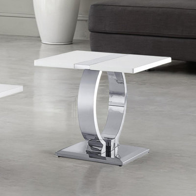 Contemporary Style 3pc Table Set 1x Coffee Table 2x End Table Trestle base Stainless Steel Gold And White Finish Luxury Living Room Furniture