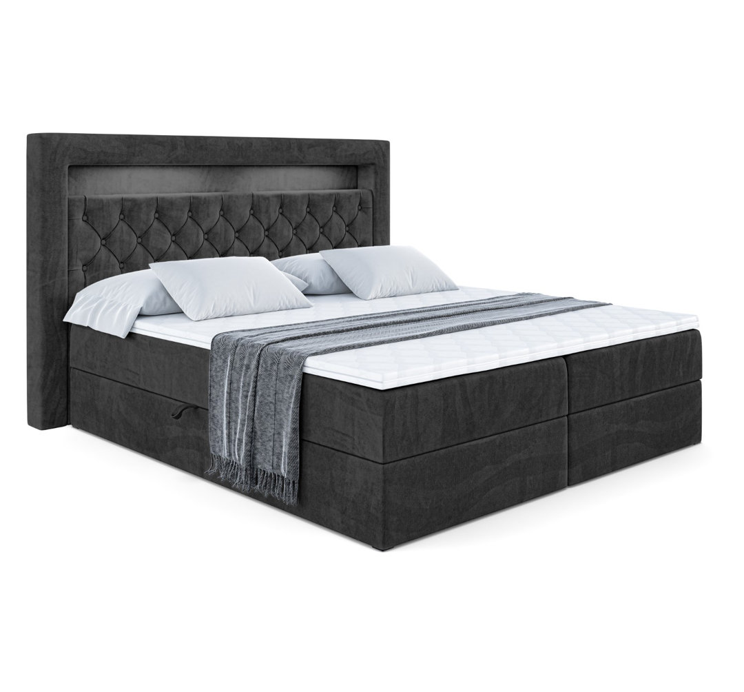 Boxspringbett mit H4 Multipocket-Matratze, Bettkasten und Topper