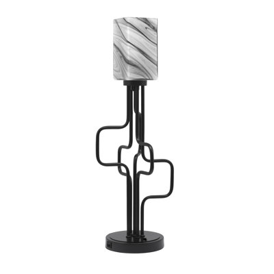 Amarmula Accent Lamp, With USB Ports, Matte Black Finish, 3.5" Square Onyx Swirl Glass