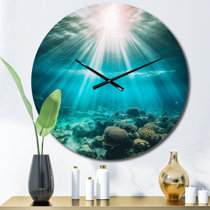 Marine Animal on Old Wooden Boards Fish Lover Gifts Quality Quartz Wall  Clocks Life is Great at The Beach Vintage Fish,Arabic Numerals,Wood